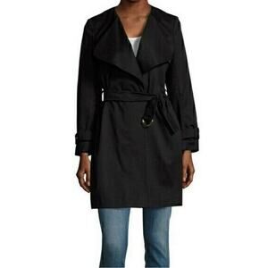 Sandro Paris Malena 100% cotton 3/4‎ length Black trench coat size 4 EU 36